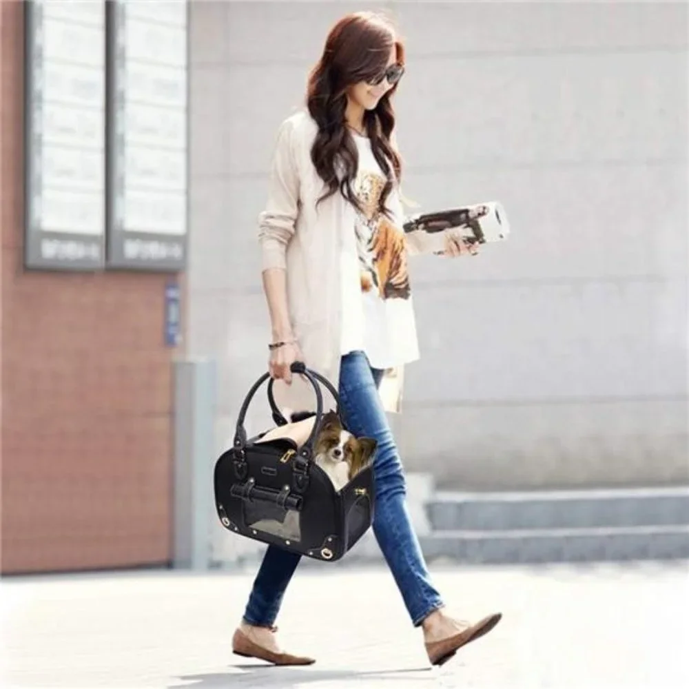Pet Carrier Foldable Waterproof PU Leather Pet Travel Portable Bag